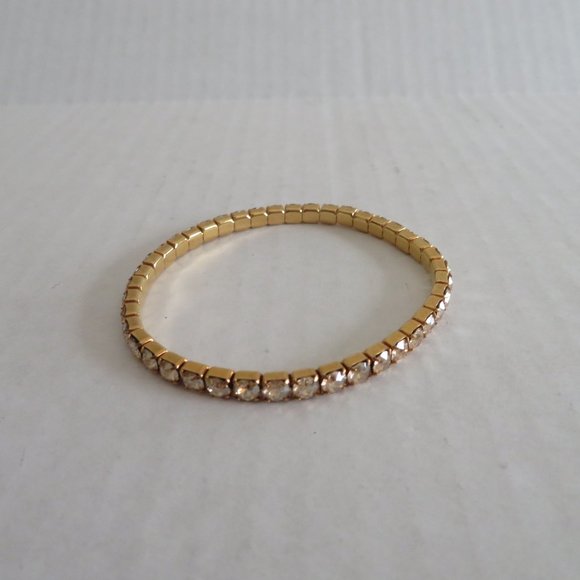 Gold Tone Stretch Bracelet/Crystal Beads, NWOT - Picture 1 of 4